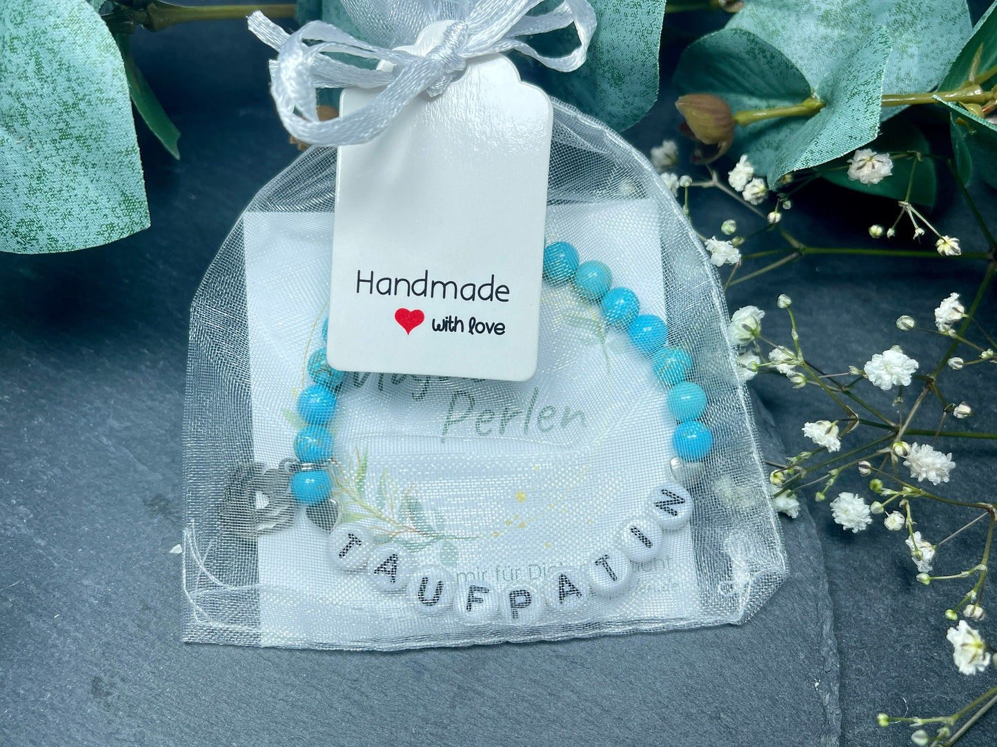 Armband Patentante Türkis Herz - Geschenk Patenschaft Andenken Taufe Taufgeschenk Willst du Patin sein - viele Edelsteine - personalisierbar