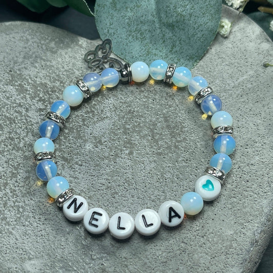 Armband mit Name Mädchen Opal Strassrondelle - Geschenk Mädchen Freundschaft - Namensarmband viele Farben personalisierbar Kinderarmband