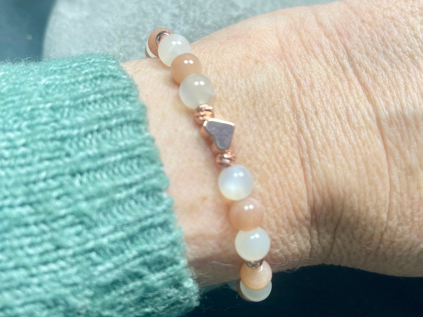 Armband Mondstein Sonnenstein Roségold plated - spirituelles Perlenarmband Freude Optimismus emotionale Balance - Geschenk Lieblingsmensch