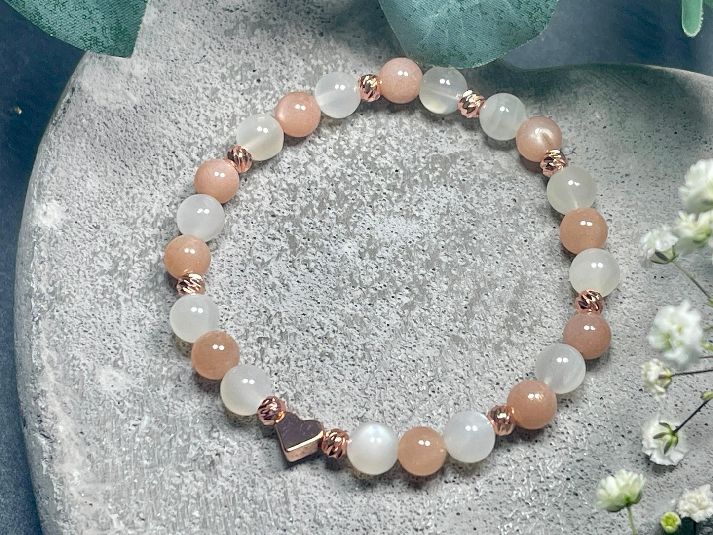 Armband Mondstein Sonnenstein Roségold plated - spirituelles Perlenarmband Freude Optimismus emotionale Balance - Geschenk Lieblingsmensch
