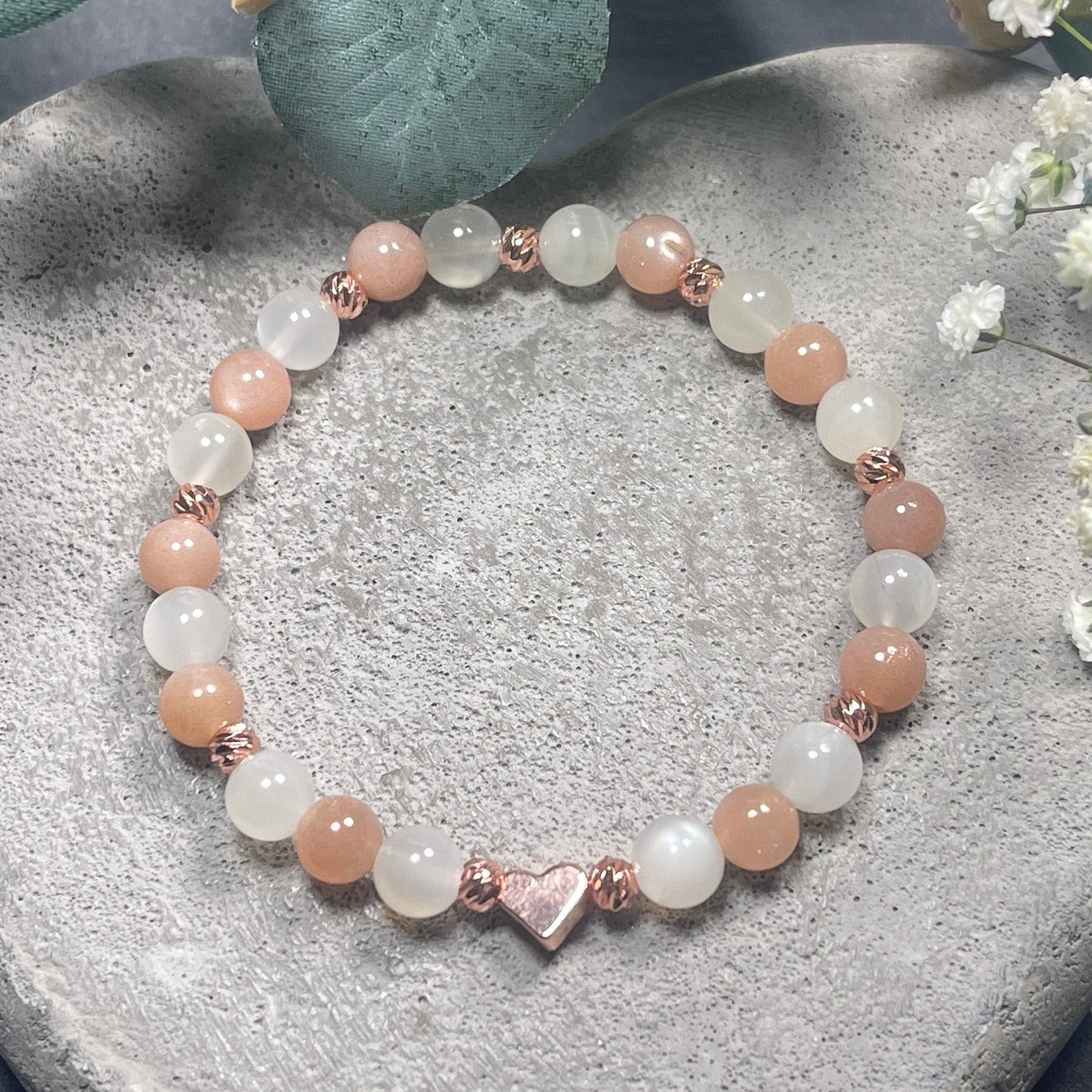 Armband Mondstein Sonnenstein Roségold plated - spirituelles Perlenarmband Freude Optimismus emotionale Balance - Geschenk Lieblingsmensch