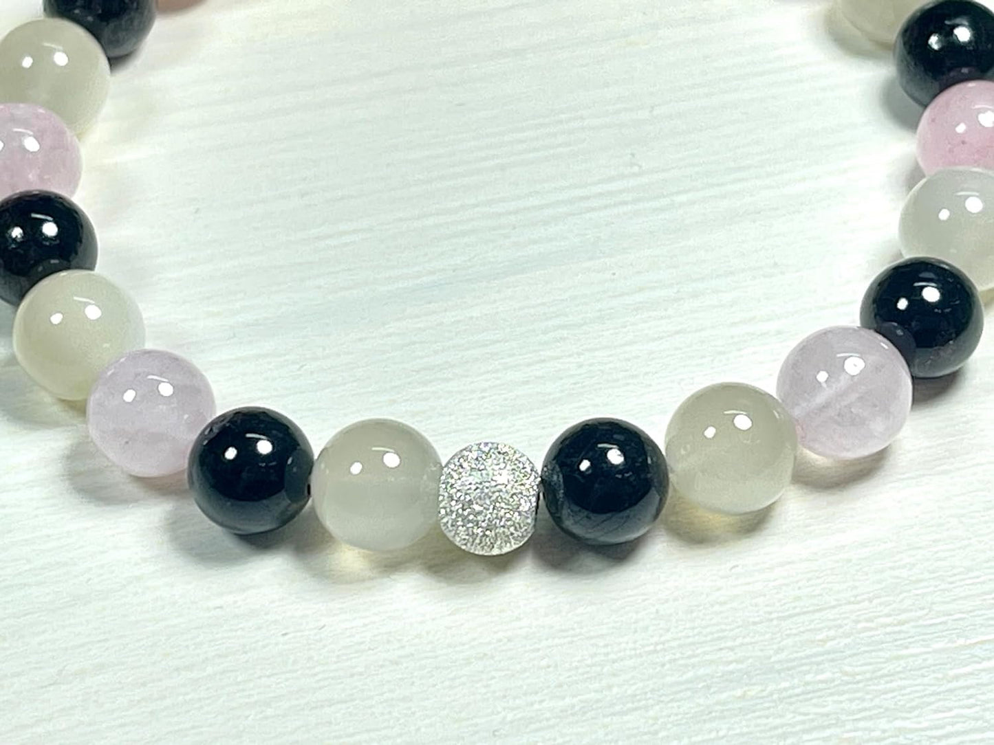 Armband Liebesglück Rosenquarz Mondstein Granat echt 8mm mit 925er Sterling Silber Gold Roségold 7mm facettiert - Handmade Perlenarmband