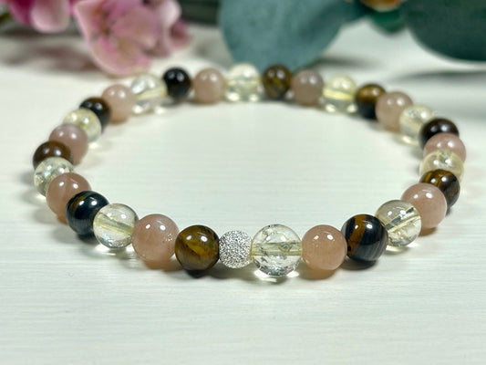 Armband Kreativität Citrin Sonnenstein Granat echt 6mm mit 925er Sterling Silber Gold Roségold 5mm facettiert - Handmade Perlenarmband