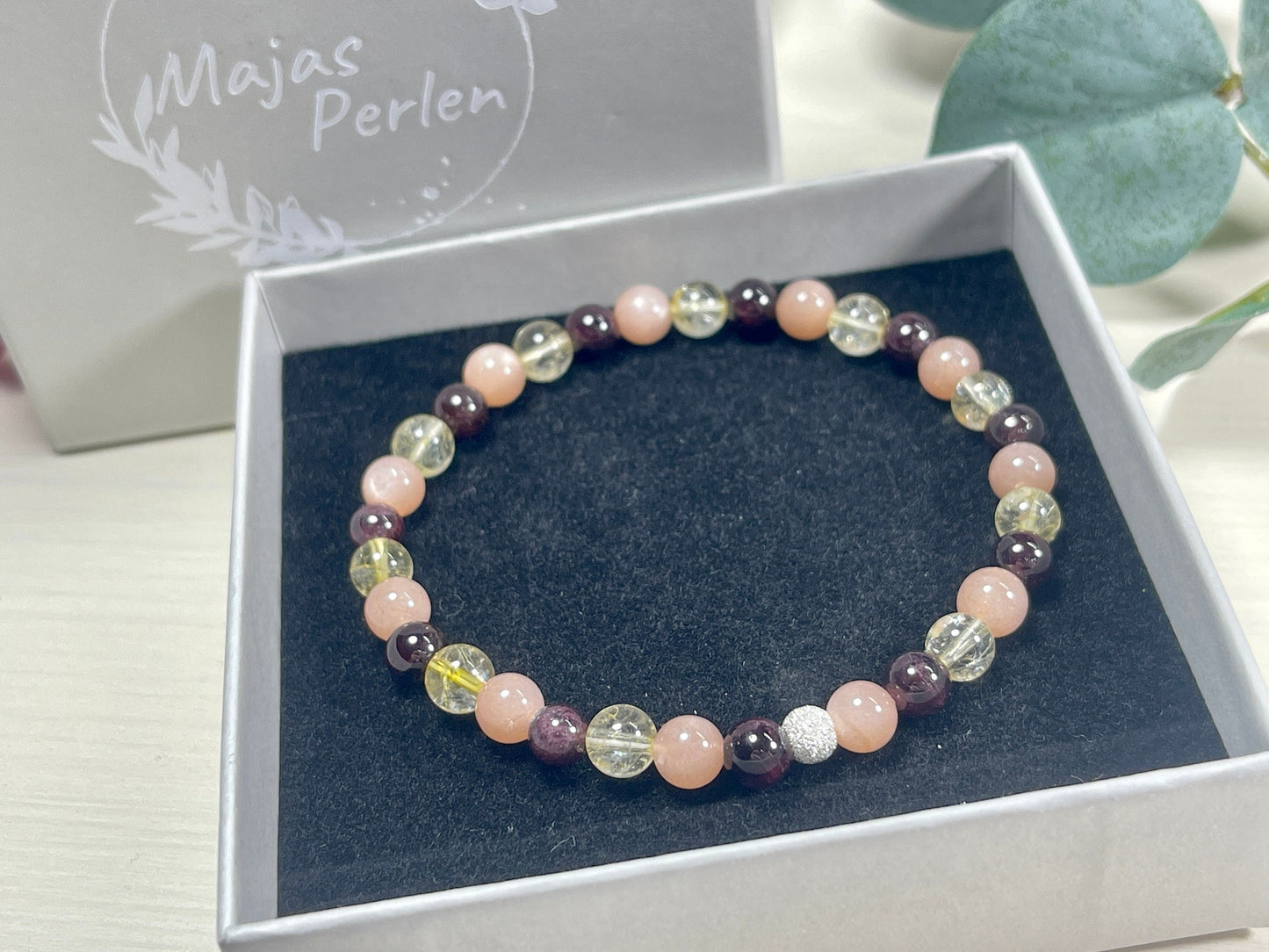 Armband Kreativität Citrin Sonnenstein Granat echt 6mm mit 925er Sterling Silber Gold Roségold 5mm facettiert - Handmade Perlenarmband