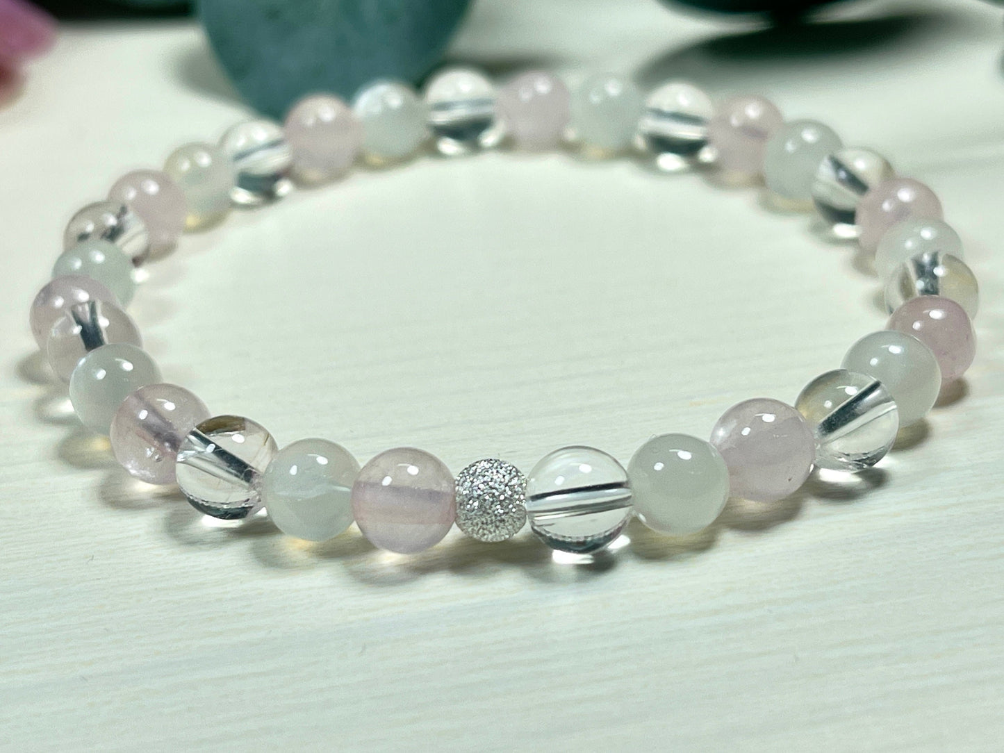 Armband Wechseljahre Mondstein Rosenquarz Bergkristall echt 6mm mit 925er Sterling Silber Gold Roségold 5mm facettiert - Handmade