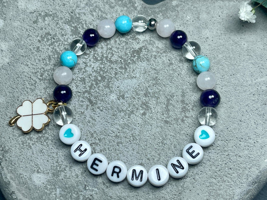Armband mit Name Edelsteinmix Rosenquarz Amethyst Türkis Bergkristall - Geschenk Geburt Kinderarmband Baby Mädchenarmband - personalisierbar