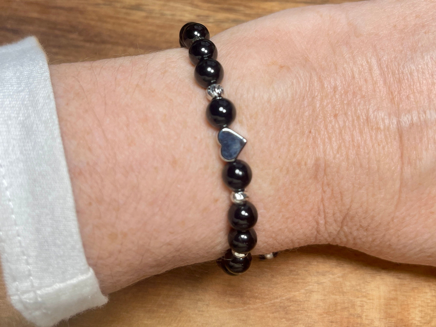 Perlenarmband Turmalin Makramee - Herz Perle echt Platiniert - Perlenarmband starker Schutzstein - personalisierbar - viele Edelsteine