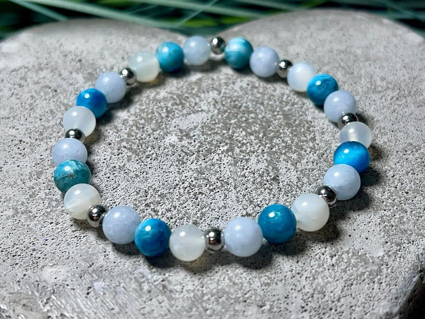 Armband Mix Mondstein Aquamarin Apatit Edelstahl - echte Natursteine - spirituelles Armband Balance Klarheit Kommunikation Inspiration