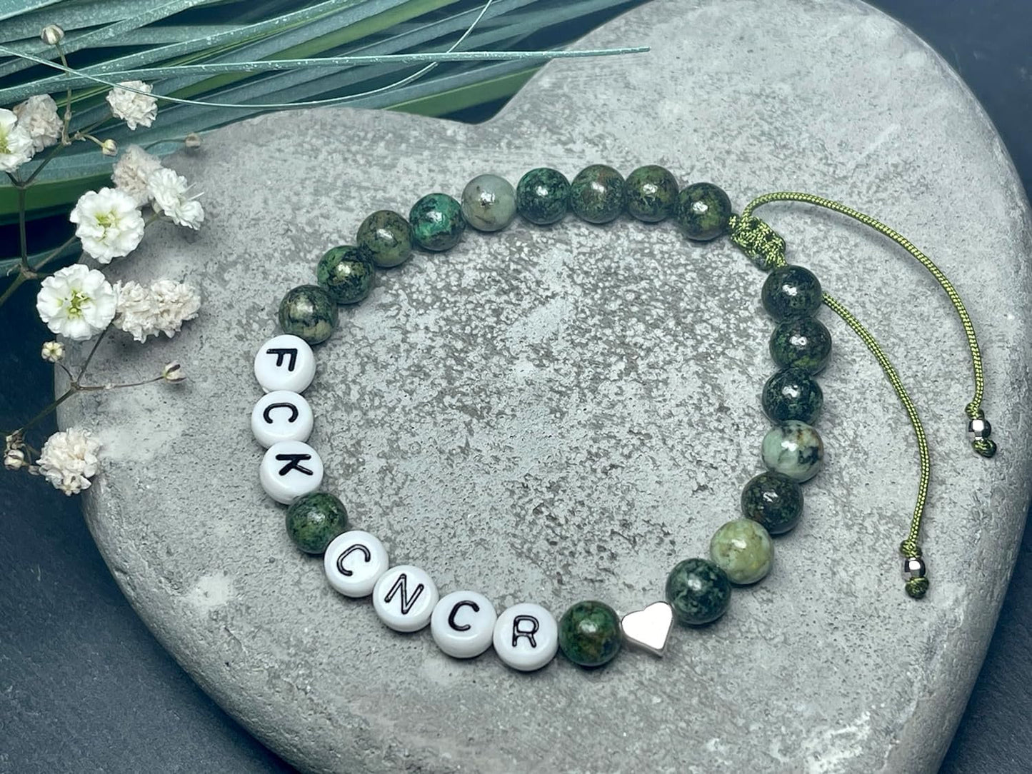 Armband Fuck Cancer Afrikanischer Türkis Makramee - Perlenarmband Armband Aufmunterung Genesung Brustkrebs Wunschedelstein