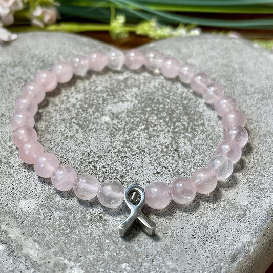 Armband Fuck Cancer -Rosenquarz Brustkrebs Schleife - Krebs sucks Geschenk Aufmunterung Kraft Genesung - Rosenquarz Amazonit Granat uvm