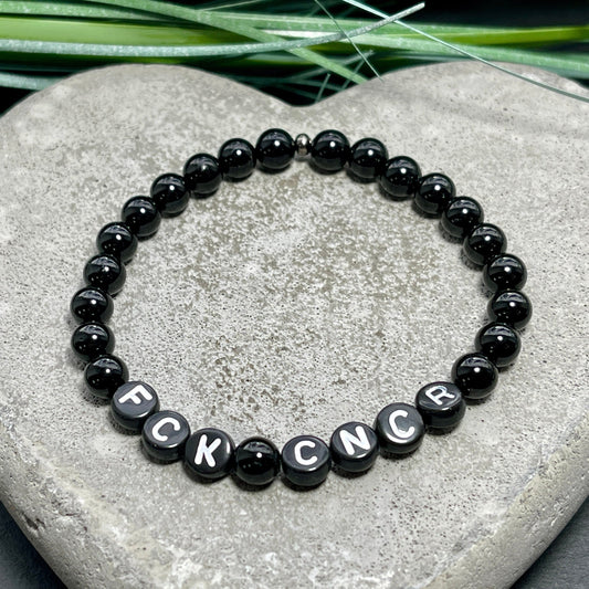 Armband Fuck Cancer Turmalin - Geschenk Aufmunterung Genesung Schutzstein Perlenarmband - Brustkrebs Kraft Stärke Schutz - personalisierbar