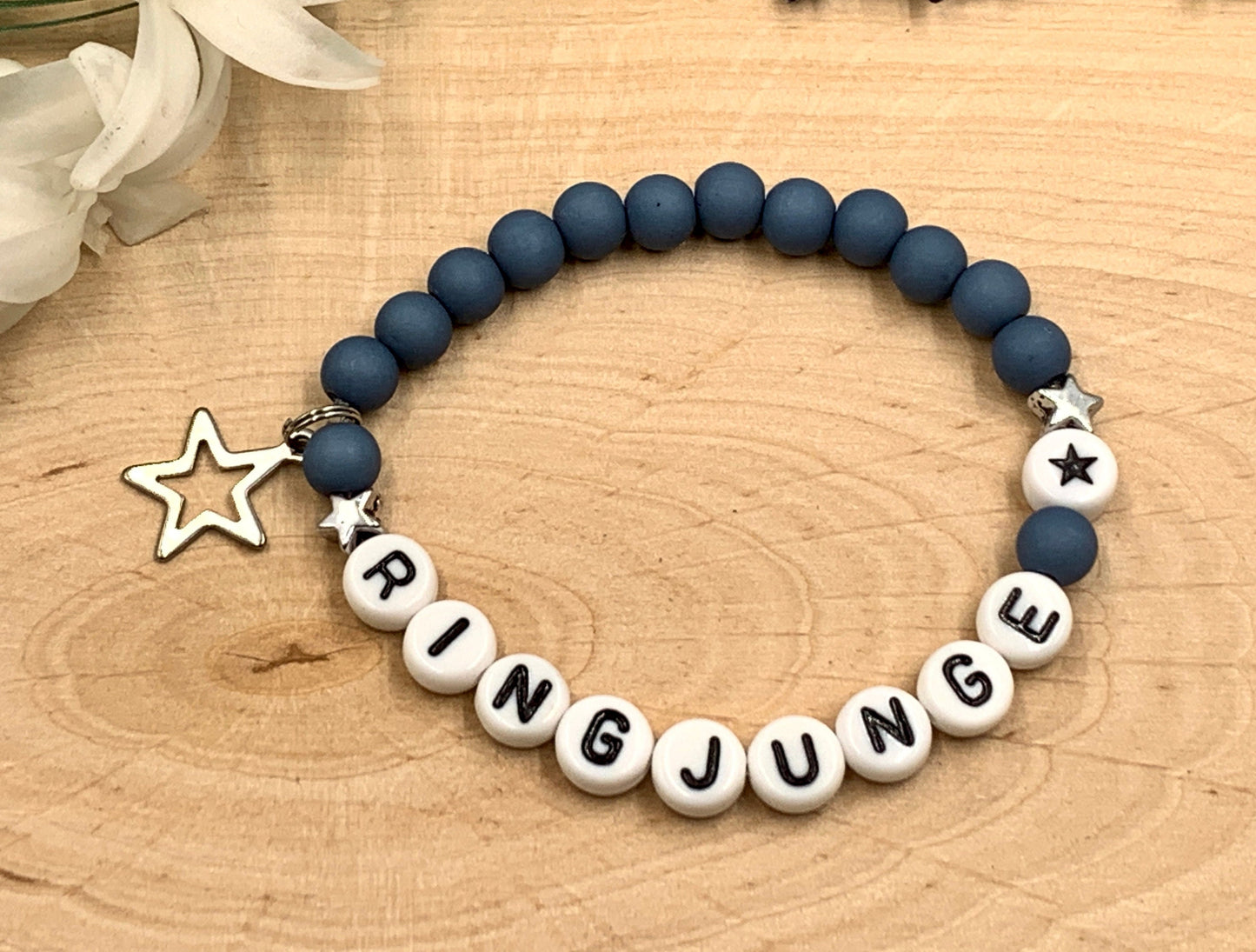 Armband Ringjunge Petrol Acryl 6 mm - Geschenk Ringkind Ringmädchen Kerzenkind Kerzenjunge - viele Farben - personalisierbar