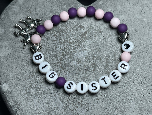 Armband Grosse Schwester Zartrosa & Purple Acryl - Geschenk Schwester kleiner Bruder big Sister Schwesterherz Kinderarmband