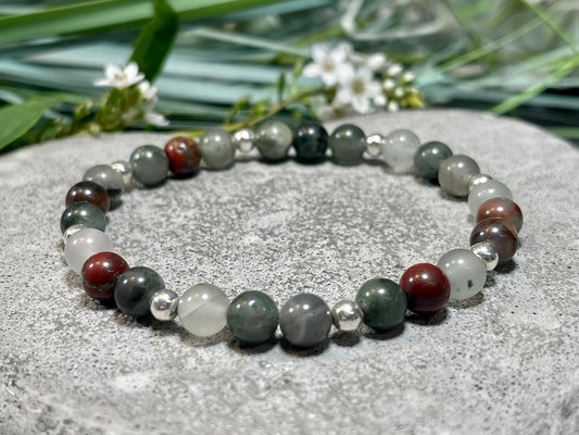 Armband Heliotrop Perlen echt 6mm mit Sterling Silber 925 Perlen Gold Roségold plated - Vitalität Konzentration Mitgefühl - Spirituell