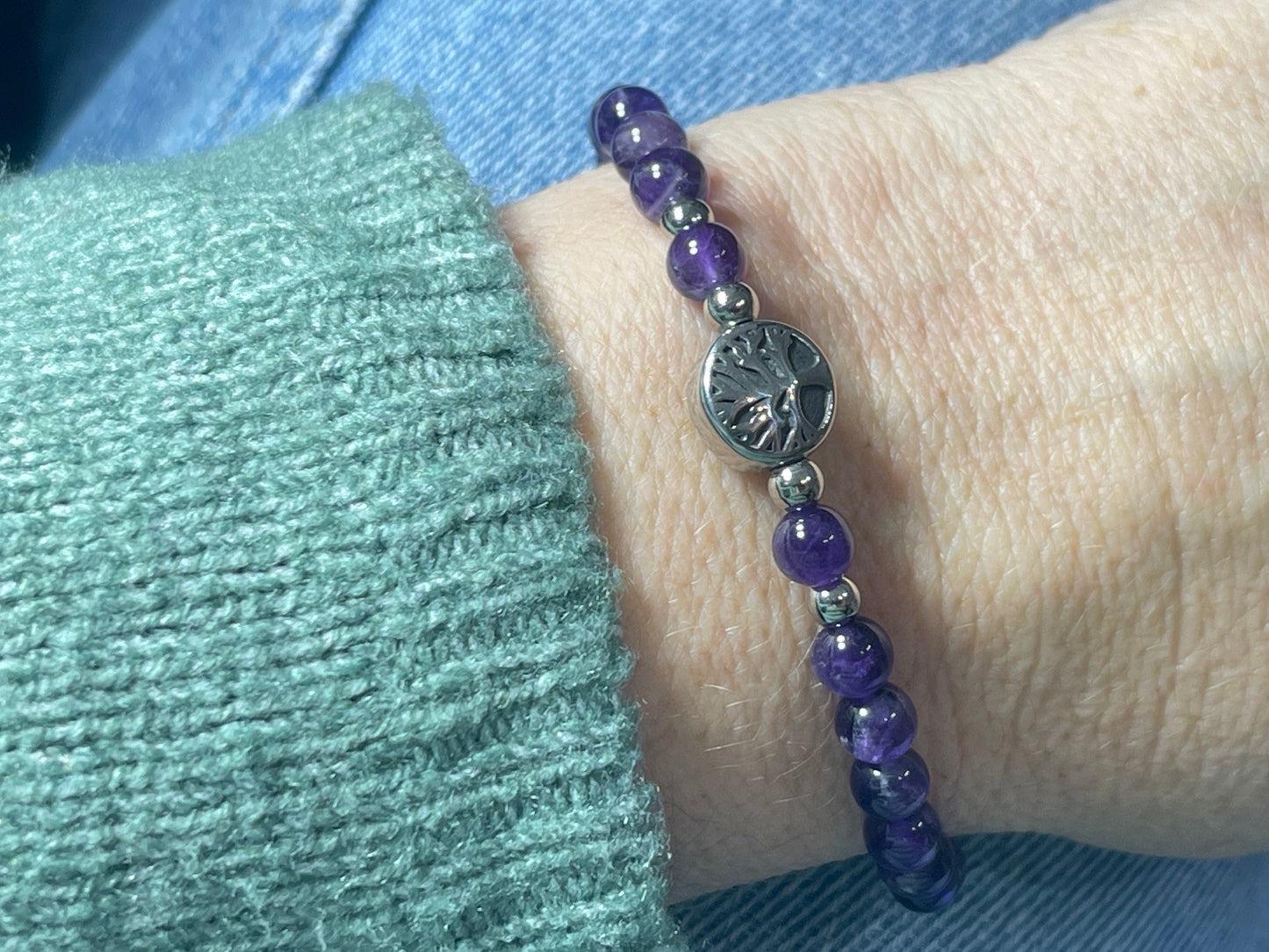 Perlenarmband Amethyst Lebensbaum Gold oder Silber Makramee Perlenarmband wahre Liebe Inspiration Energie - Spiritueller Schmuck unisex