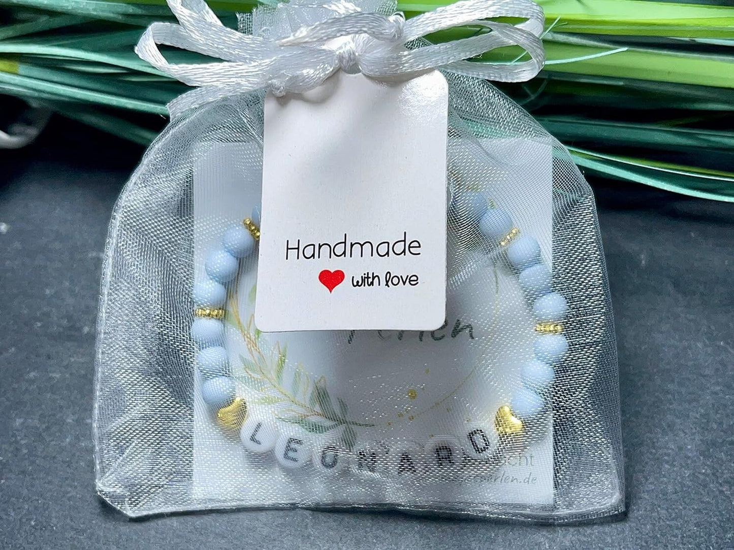 Armband mit Namen Acryl Hellblau mit Gold - Geschenk Mama Freundschaft Kinderarmband personalisiert -  Wunschfarbe - viele Farben