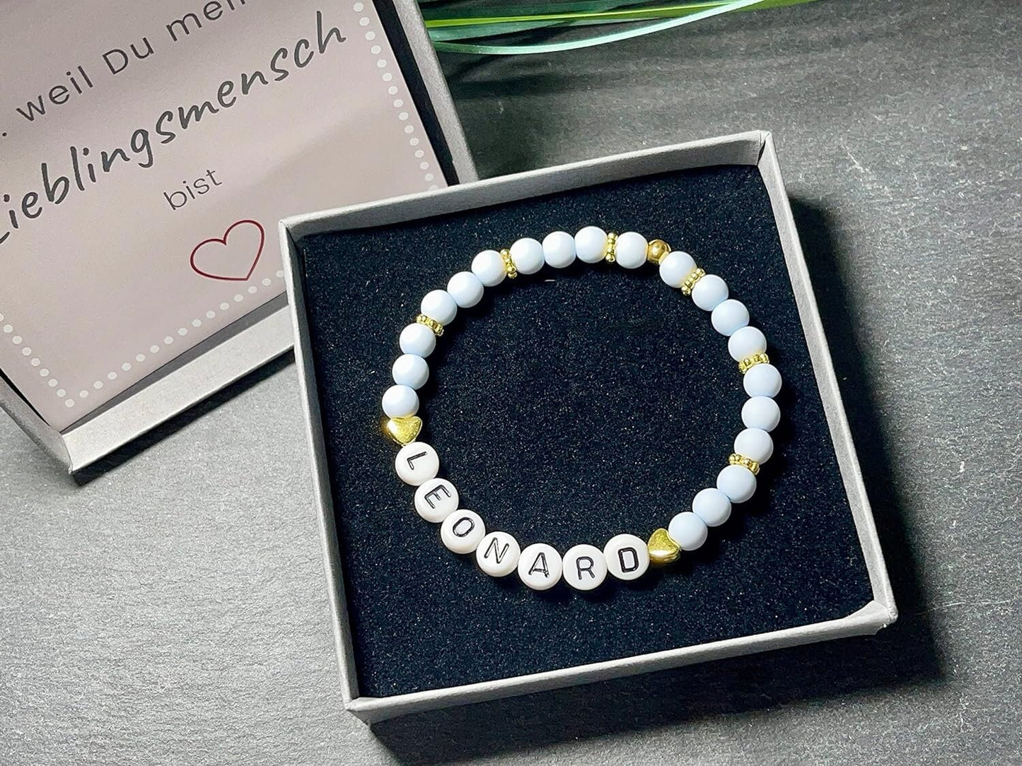 Armband mit Namen Acryl Hellblau mit Gold - Geschenk Mama Freundschaft Kinderarmband personalisiert -  Wunschfarbe - viele Farben