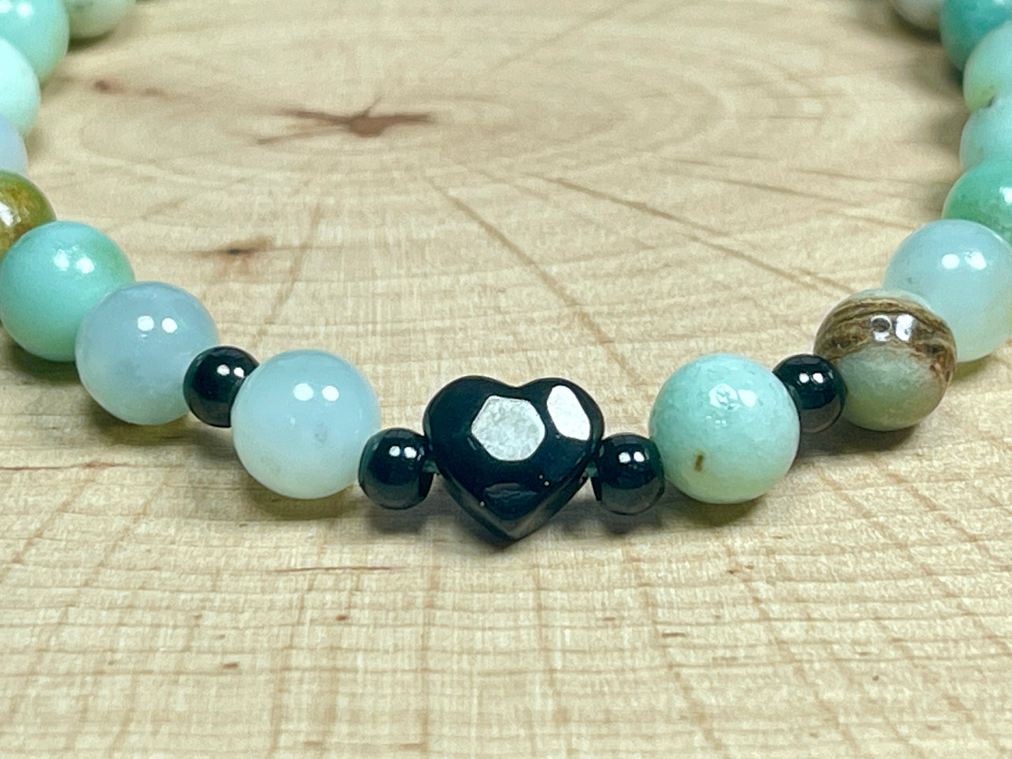 Armband Chrysopras Herz Edelstahl Ionisiert Makramee verstellbar - Perlenarmband Harmonie Vertrauen Geborgenheit- Spiritueller Schmuck