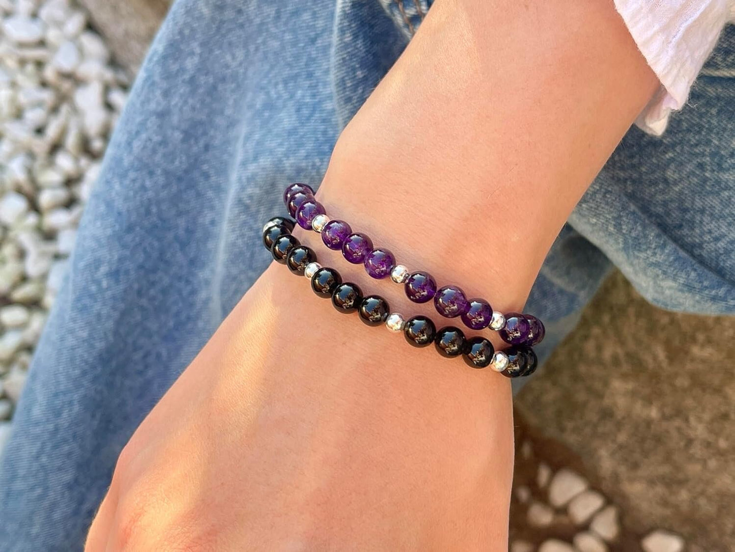 Amethyst Armband Perlen echt 6mm mit Edelstahlperlen 4mm Silber Gold Roségold spirituelles Perlenarmband Wahre Liebe Inspiration Energie