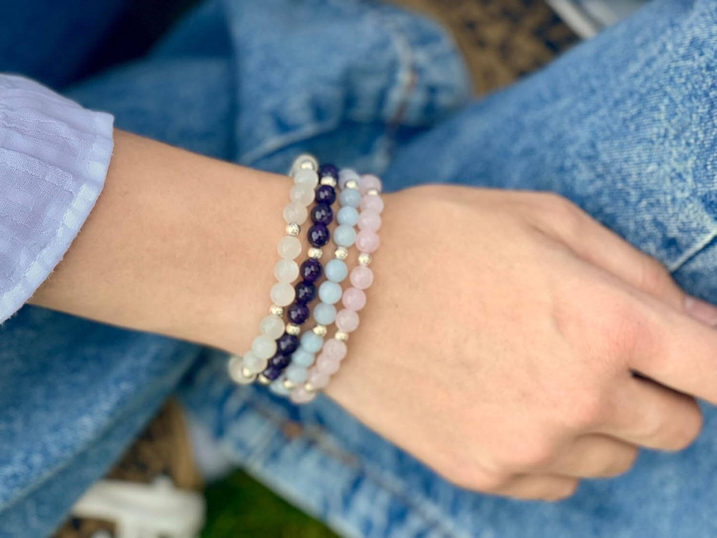 Amethyst Armband Perlen echt 6mm mit Edelstahlperlen 4mm Silber Gold Roségold spirituelles Perlenarmband Wahre Liebe Inspiration Energie