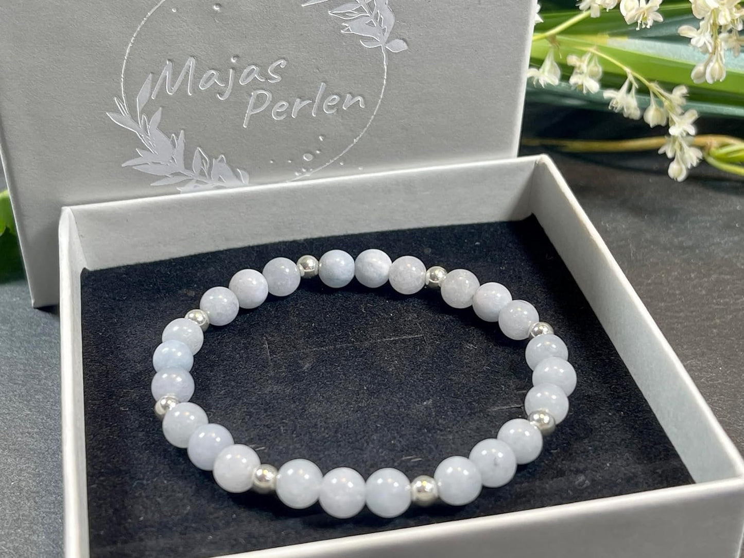 Aquamarin Armband Perlen echt 6mm mit Edelstahlperlen 4mm Silber Gold oder Roségold spirituelles Perlenarmband Selbstbewusstsein Liebe Glück