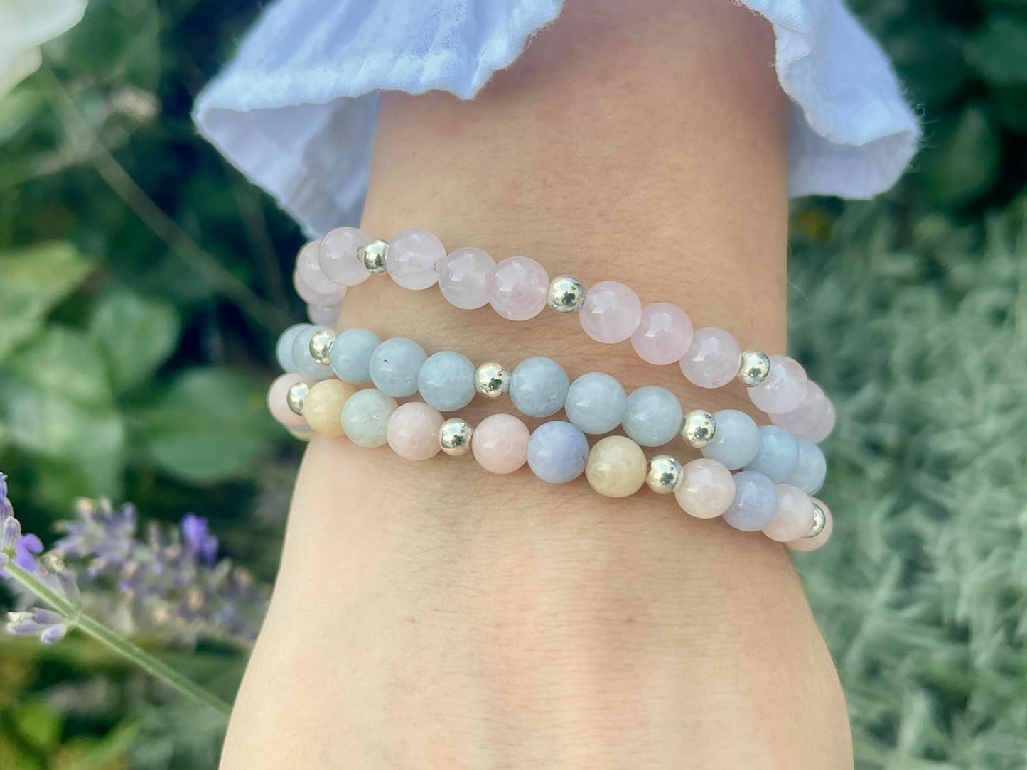Aquamarin Armband Perlen echt 6mm mit Edelstahlperlen 4mm Silber Gold oder Roségold spirituelles Perlenarmband Selbstbewusstsein Liebe Glück