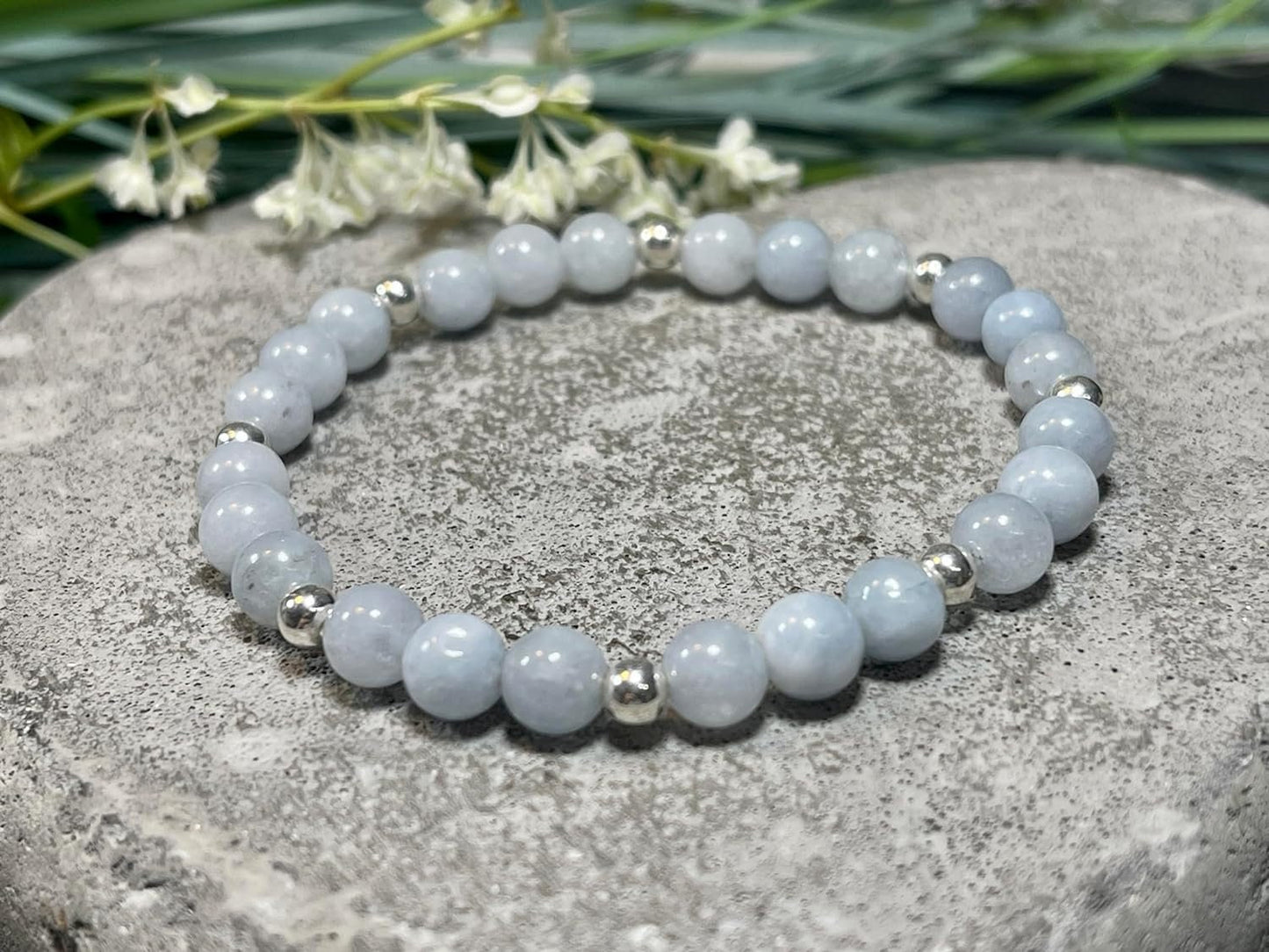 Aquamarin Armband Perlen echt 6mm mit Edelstahlperlen 4mm Silber Gold oder Roségold spirituelles Perlenarmband Selbstbewusstsein Liebe Glück