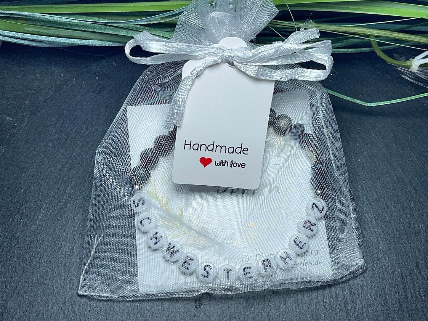 Armband Große Schwester Labradorit Herz platiniert - Geschenk Familie Geburt Geschwisterkind Little Sister Bruder - diverse Edeslsteine