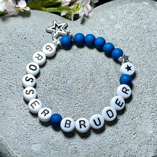 Armband Großer Bruder Petrol Acrylperlen 6 mm - Geschenk Big Sister kleine Schwester Geschwisterkind - Farben nach Wunsch personalisierbar