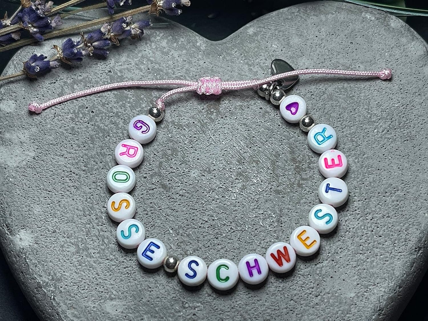 Armband Grosse Schwester Bunt Makramee Edelstahl - Geschenk Schwesterherz kleiner Bruder Kinderarmband Geburt Geschwisterkind Wunschfarbe