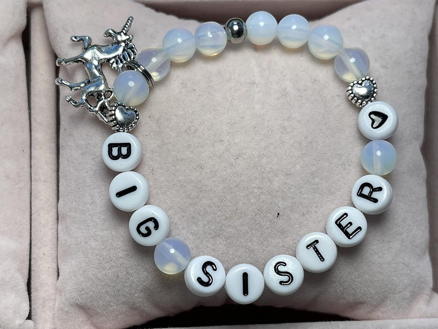 Armband Große Schwester Opal Herzen - Geschenk Familie Geburt Geschwisterkind Little Sister - diverse Edeslsteine