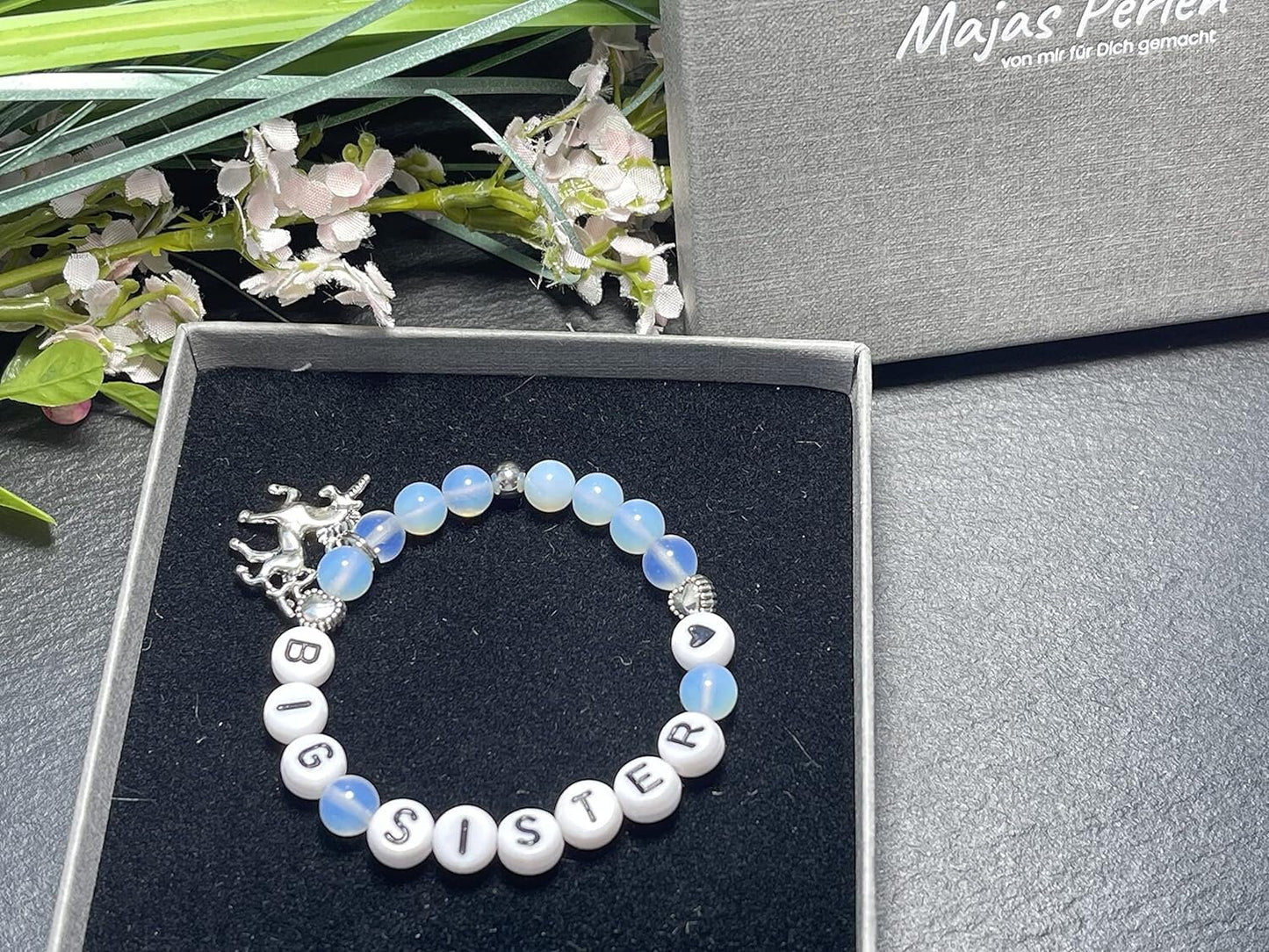 Armband Große Schwester Opal Herzen - Geschenk Familie Geburt Geschwisterkind Little Sister - diverse Edeslsteine