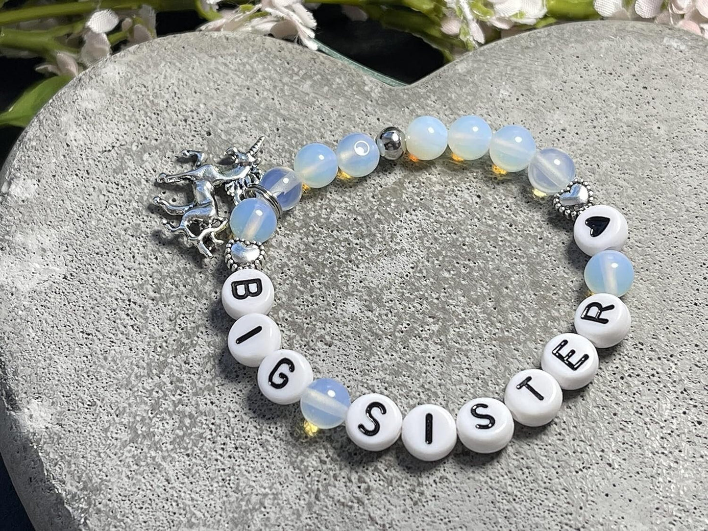 Armband Große Schwester Opal Herzen - Geschenk Familie Geburt Geschwisterkind Little Sister - diverse Edeslsteine