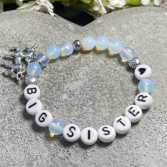 Armband Große Schwester Opal Herzen - Geschenk Familie Geburt Geschwisterkind Little Sister - diverse Edeslsteine