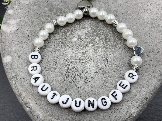 Perlenarmband Brautjungfer gewachste Glasperlen Perlmuttimitat Platiniert - Geschenk Brautmama Brautjungfer Erinnerungsarmband Hochzeit