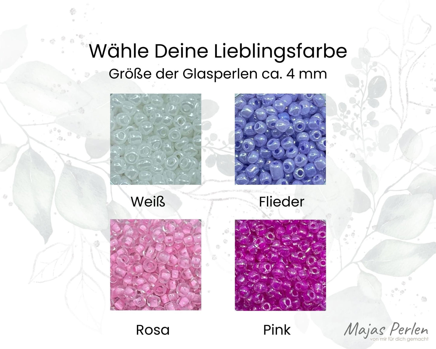 Perlenarmband mit Name Pink Gold Rocaille Edelstahl 4 mm - Armband mit Namen Geschenk Mädchen Kinderarmband - Rosa Pink Flieder Weiß