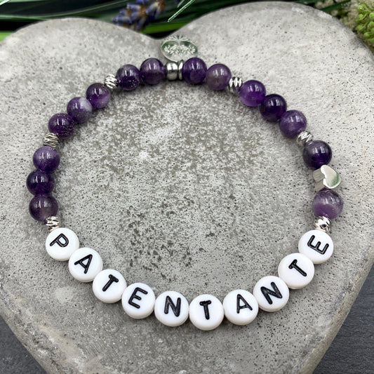 Armband Amethyst Patentante Herz platiniert - Geschenk für Patenschaft Taufe - Willst du meine Patin sein - Wunschedelstein personalisierbar
