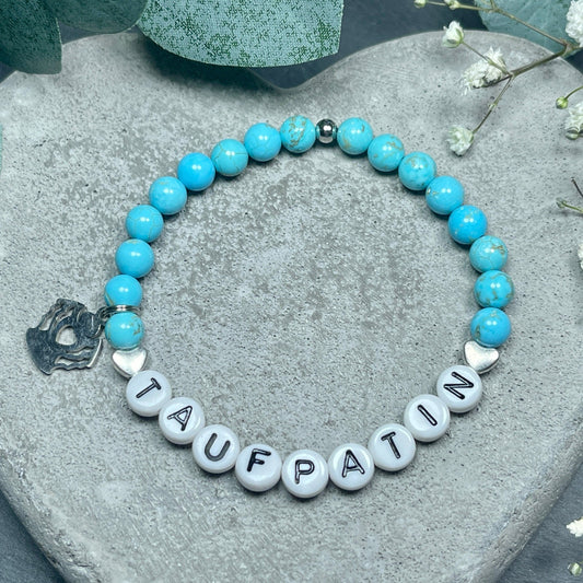 Armband Patentante Türkis Herz - Geschenk Patenschaft Andenken Taufe Taufgeschenk Willst du Patin sein - viele Edelsteine - personalisierbar