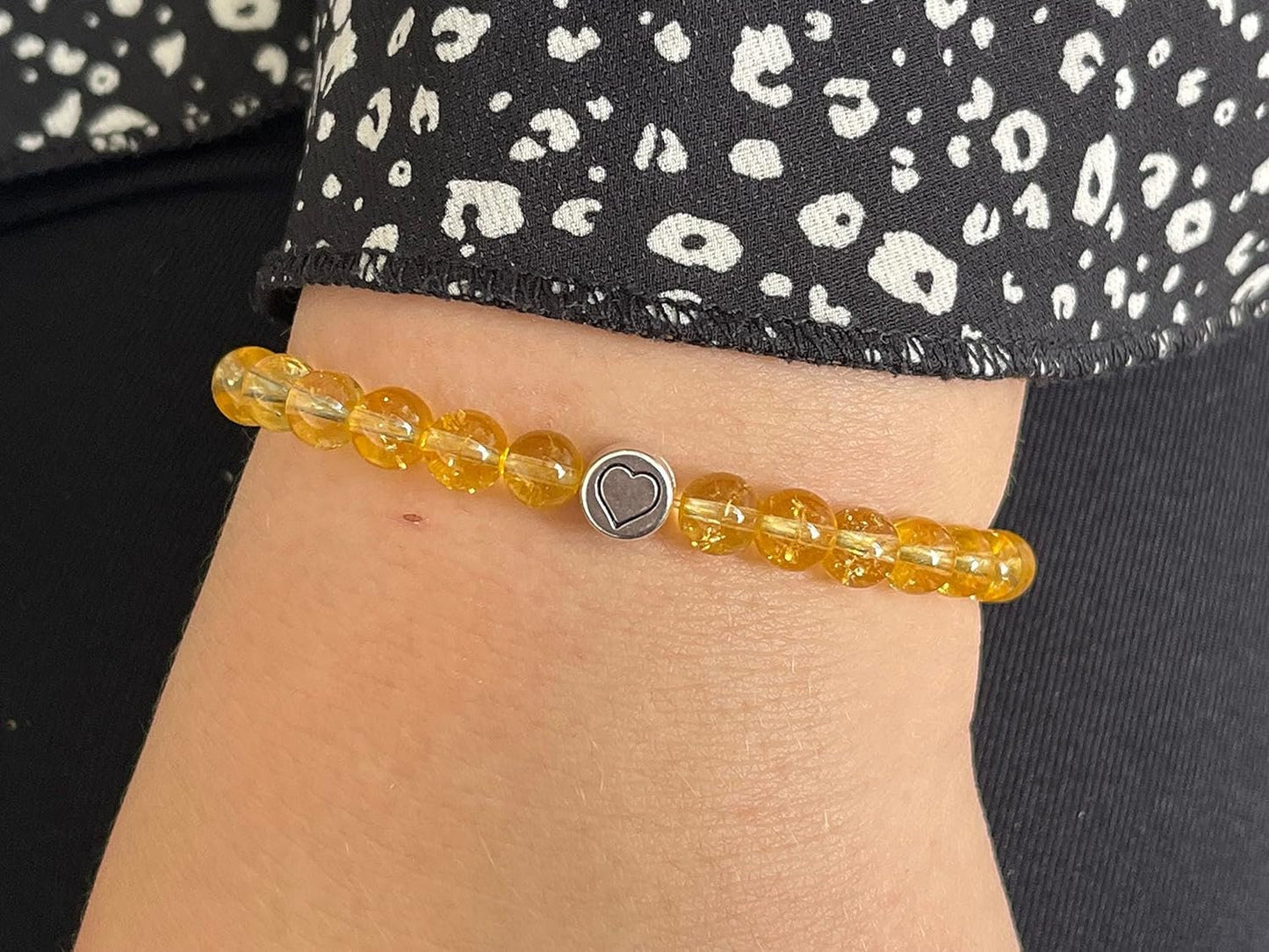 Armband Citrin echter Naturstein mit Herz DQ - Silber Gold Roségold Gunmetal - spirituelles Armband - Geschenk Liebe Glück Freundin