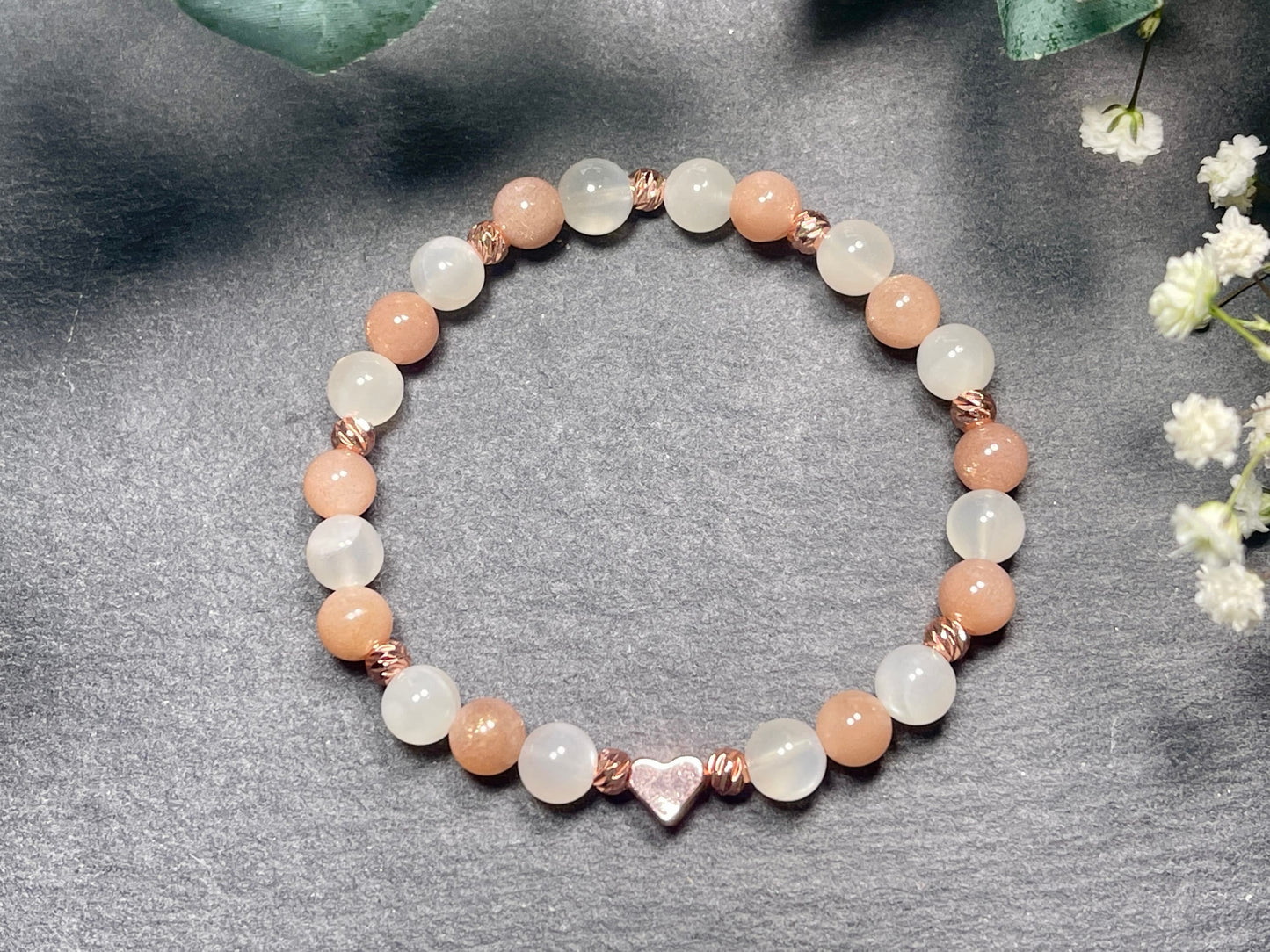 Armband Mondstein Sonnenstein Roségold plated - spirituelles Perlenarmband Freude Optimismus emotionale Balance - Geschenk Lieblingsmensch