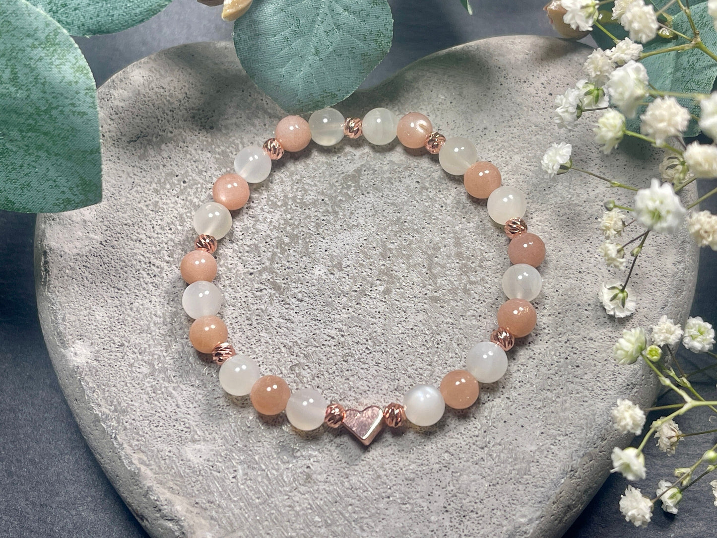 Armband Mondstein Sonnenstein Roségold plated - spirituelles Perlenarmband Freude Optimismus emotionale Balance - Geschenk Lieblingsmensch