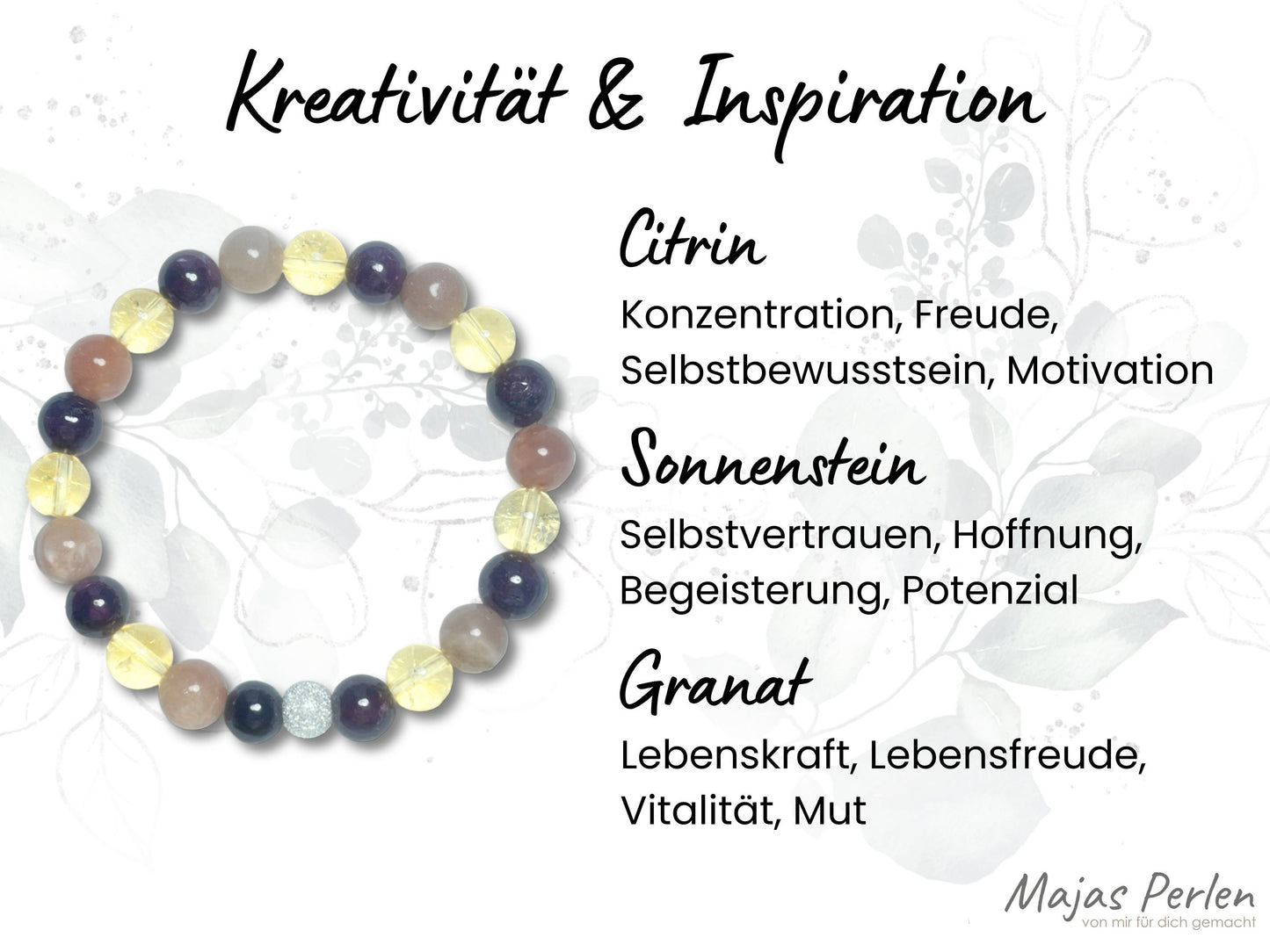Armband Kreativität Citrin Sonnenstein Granat echt 8mm mit 925er Sterling Silber Gold Roségold 7mm facettiert - Handmade Perlenarmband