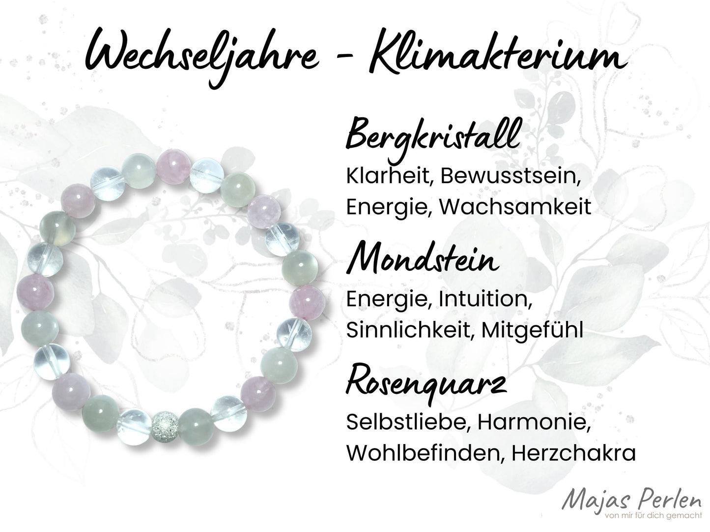 Armband Wechseljahre Mondstein Rosenquarz Bergkristall echt 8mm mit 925er Sterling Silber Gold Roségold 7mm facettiert - Handmade