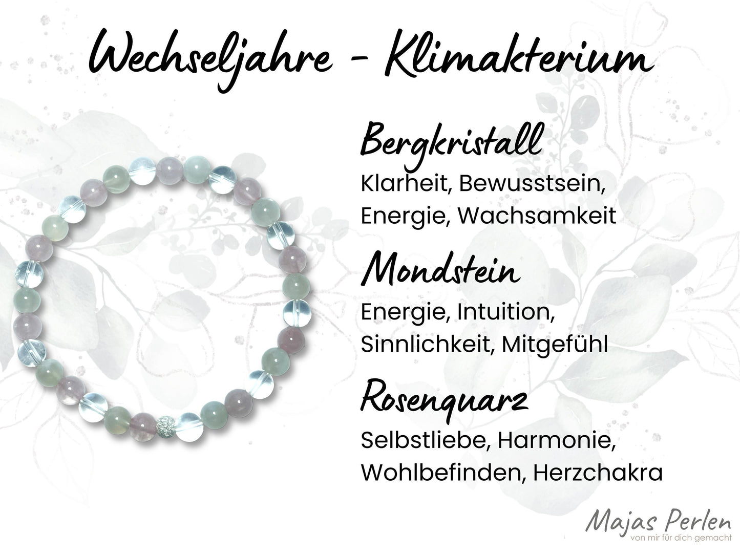 Armband Wechseljahre Mondstein Rosenquarz Bergkristall echt 6mm mit 925er Sterling Silber Gold Roségold 5mm facettiert - Handmade