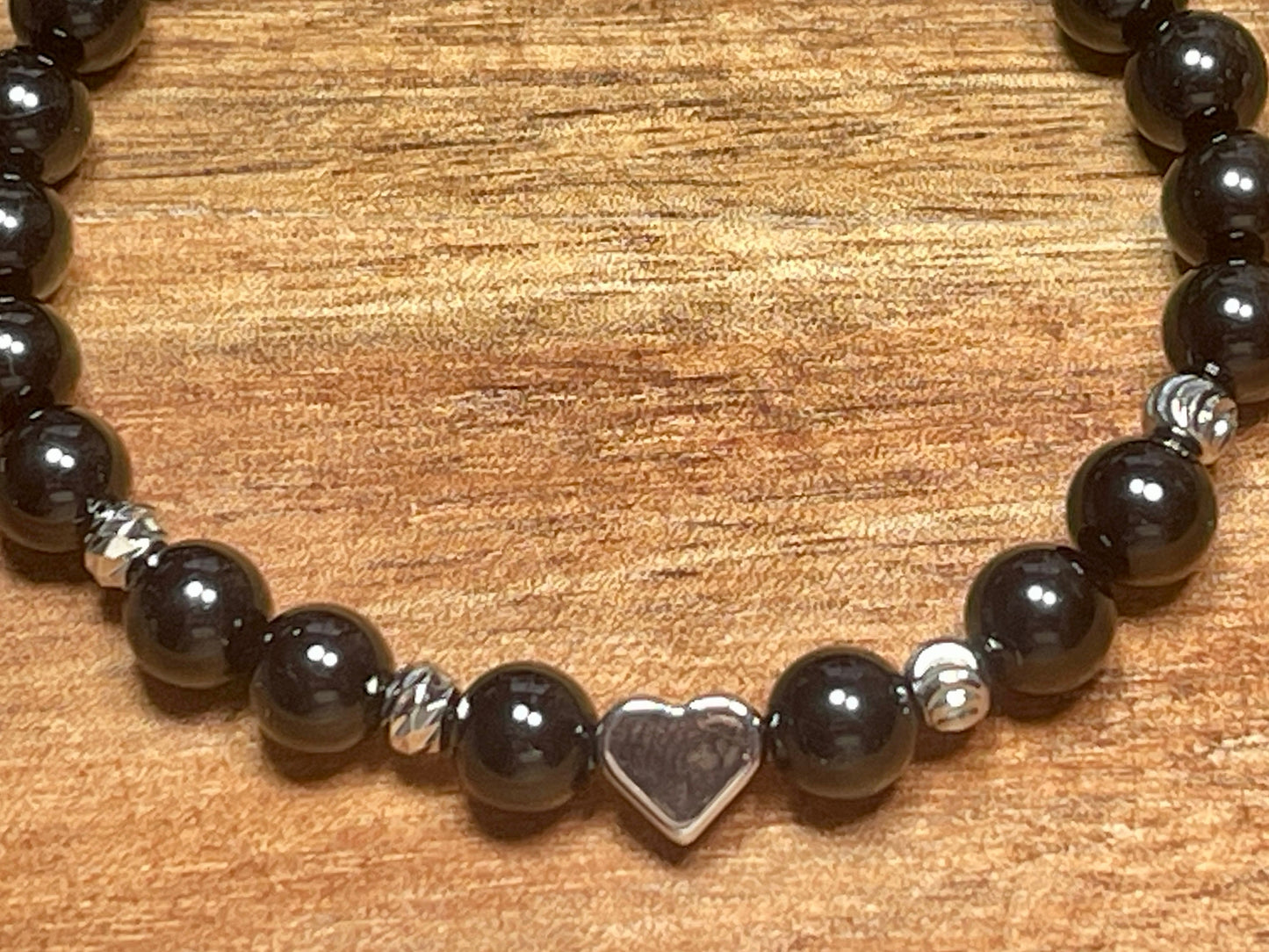 Perlenarmband Turmalin Makramee - Herz Perle echt Platiniert - Perlenarmband starker Schutzstein - personalisierbar - viele Edelsteine
