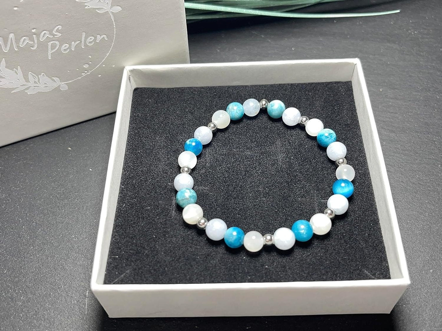 Armband Mix Mondstein Aquamarin Apatit Edelstahl - echte Natursteine - spirituelles Armband Balance Klarheit Kommunikation Inspiration