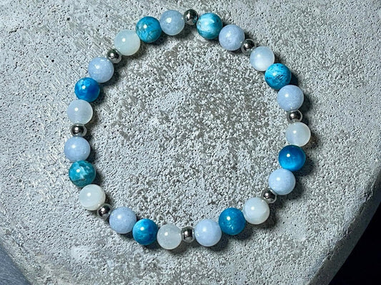 Armband Mix Mondstein Aquamarin Apatit Edelstahl - echte Natursteine - spirituelles Armband Balance Klarheit Kommunikation Inspiration