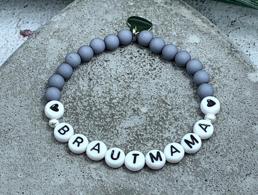 Armband Brautmama Grau Perlen Acryl 6 mm - Geschenk Brautmutter JGA Team Braut Andenken an Hochzeit - viele Farben
