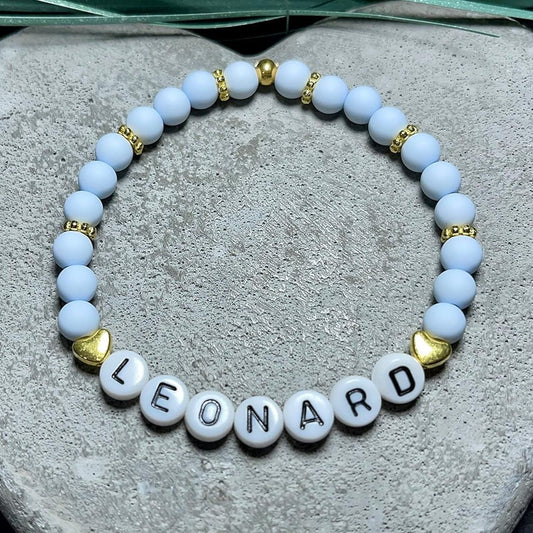Armband mit Namen Acryl Hellblau mit Gold - Geschenk Mama Freundschaft Kinderarmband personalisiert -  Wunschfarbe - viele Farben