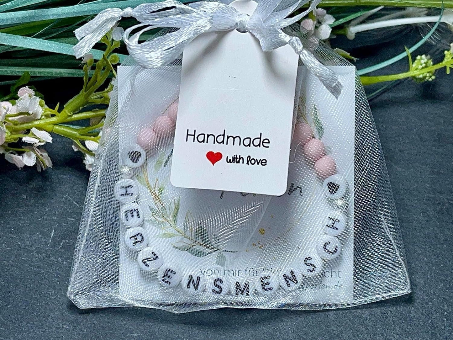 Armband Herzensmensch Zartrosa Acryl - Geschenk Lieblingsmensch Namensarmband Freundschaft personalisiert -  Wunschfarbe - viele Farben